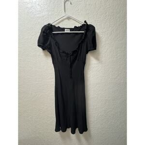 Sunday Best Aritzia Black Puff Sleeve Mini Dress Ruched Tie Front Women’s
